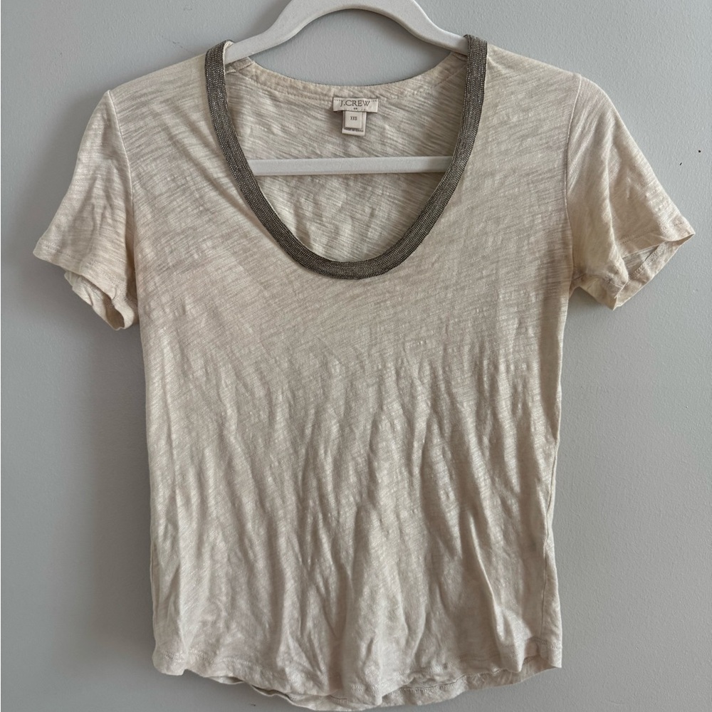 J. Crew Creme Short Sleeve Tee with Shimmer Trim